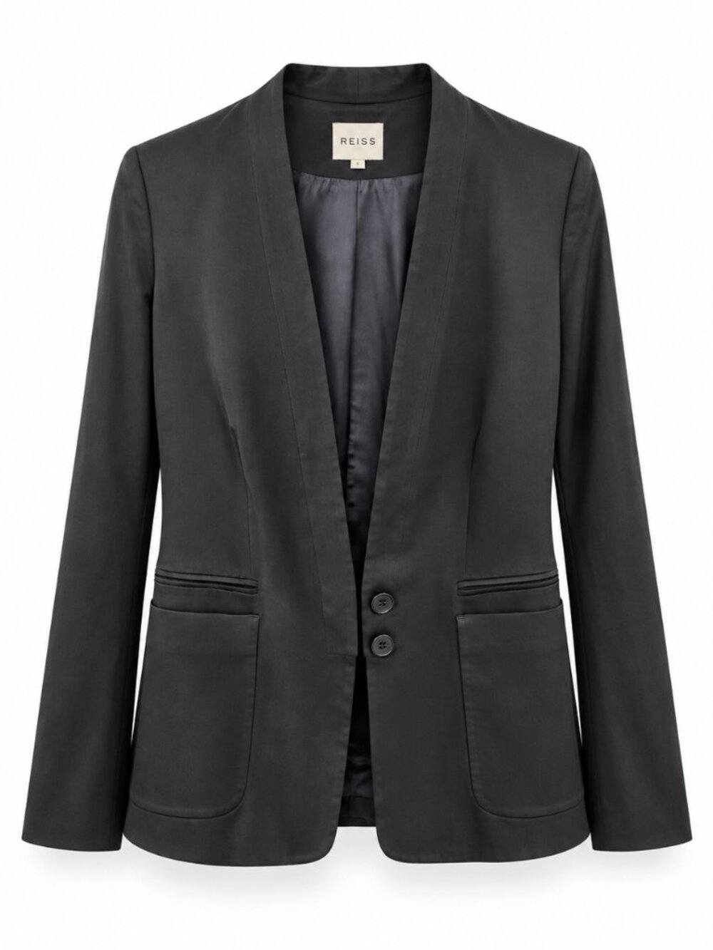 Reiss Black Tailored Blazer Size Small Satin-Trim Jacket